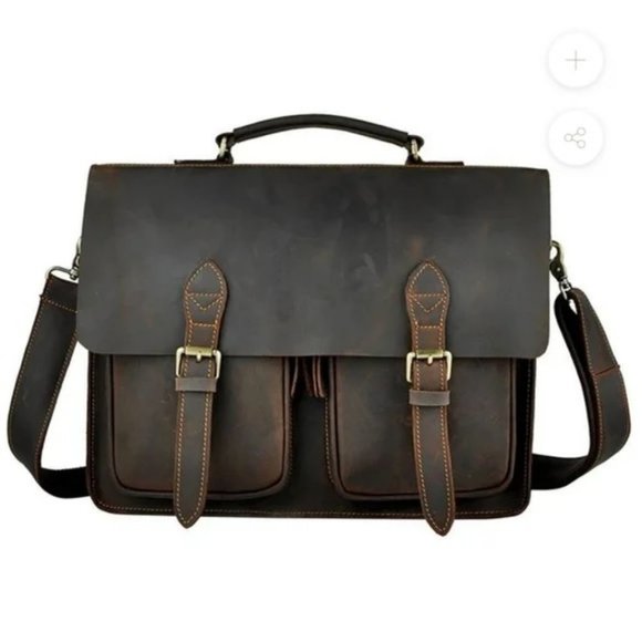 Handmade CRAZY HORSE LEATHER RETRO DESIGNER BUSINESS BRIEFCASE - Picture 4 of 6